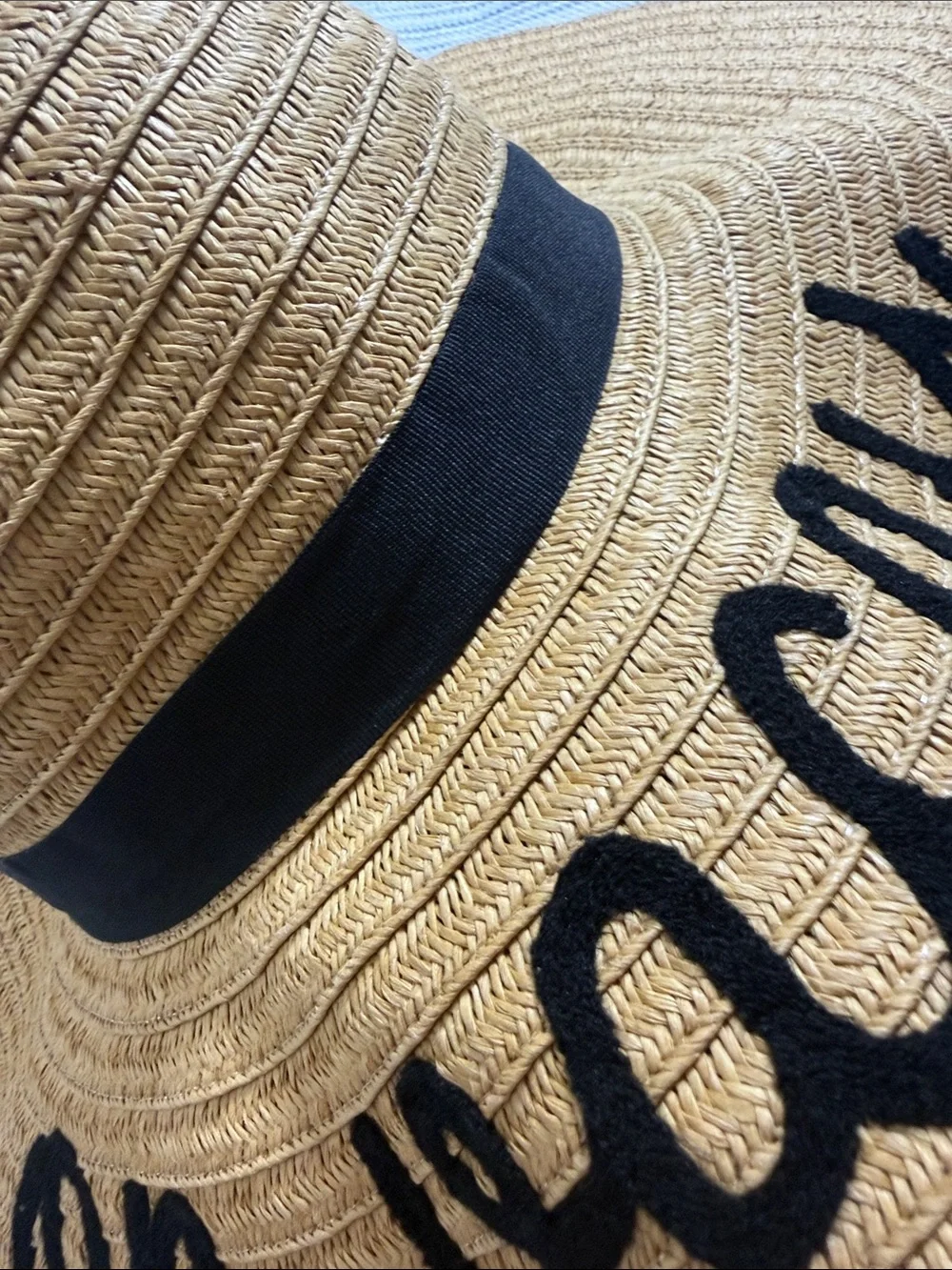 On Vacay Oversized Floppy Straw Sun Hat Embroidered Beach Vacation
